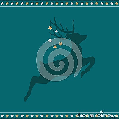 Jumping christmas deer with stars Vector Illustration