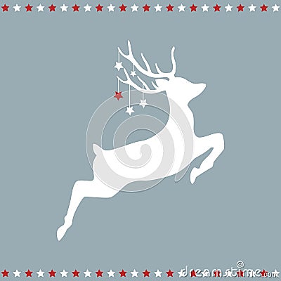 Jumping christmas deer with stars Vector Illustration