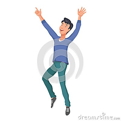 Jumping or Dancing Man. Cartoon character. Party People. Cheerful jumping Man. Smiling Happy Human Face.Fashion Jumping Man. Vector Illustration