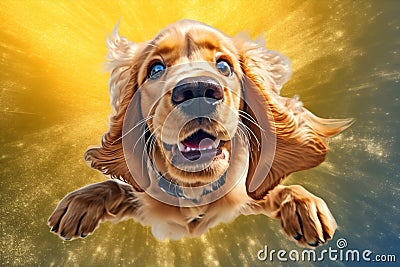 purebred dog pet doggy white jump cute jumping animal background fly. Generative AI. Stock Photo