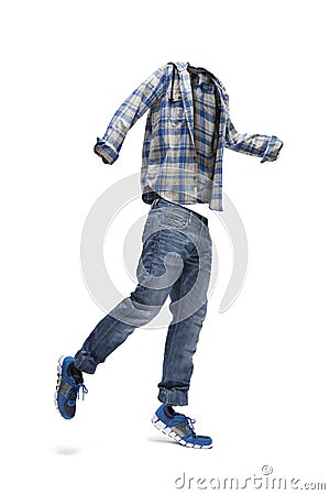 Jumping empty clothes. Stock Photo