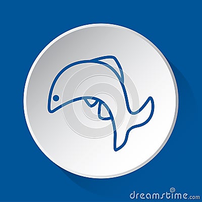 Jumping fish, dolphin - blue icon on white button Vector Illustration