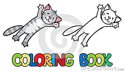 Jumping or flying cat. Coloring book Vector Illustration