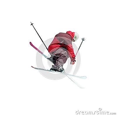 Jumping freestyle skier Stock Photo