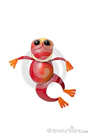 Jumping frog made of red apple Stock Photo