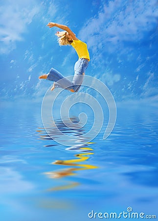 Jumping girl Stock Photo