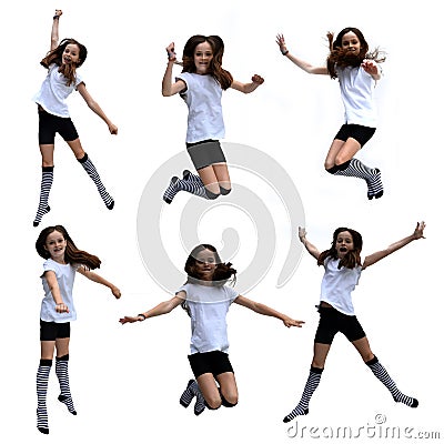 Jumping girl collage Stock Photo