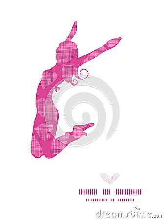 Jumping girl silhouette frame with pink lace Vector Illustration