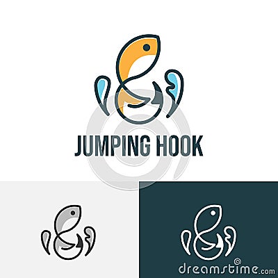 Jumping Hook Fishing Gear Club Equipment Logo Vector Illustration