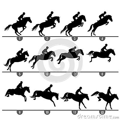 Jumping horse phases Vector Illustration