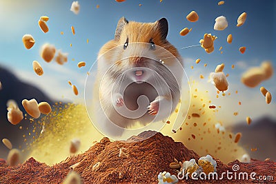 Jumping for Joy: Happy Hamster in the Mountains - Generative AI Cartoon Illustration