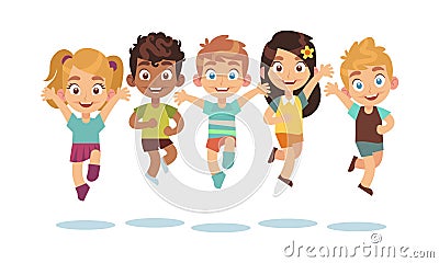 Jumping kids. Cartoon children playing and jump isolated happy active cute surprised kid vector characters Vector Illustration