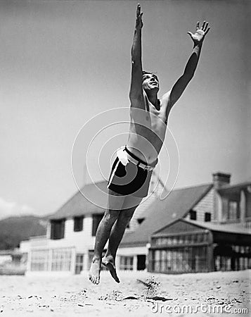 Jumping man in midair Stock Photo