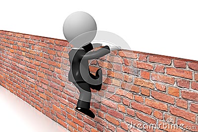 Cartoon character getting over the wall - 3D illustration Cartoon Illustration