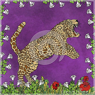 Jumping panther, purple color Stock Photo