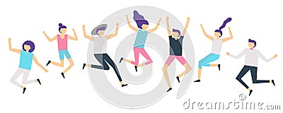 Jumping people. Active adults friends group jump. Happy female and male characters jumped and laugh vector illustration Vector Illustration