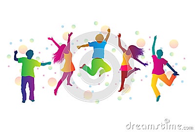 Jumping people and colored spots Vector Illustration