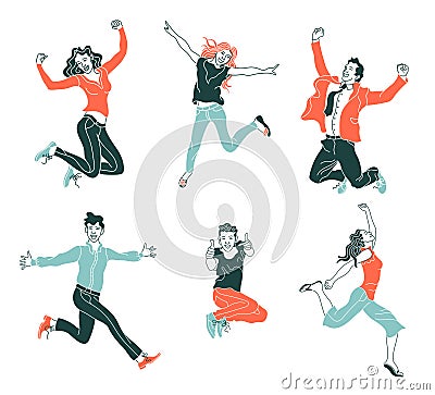 Jumping people isolated on white background.various poses jumping people character. hand drawn style vector design illustrations.h Vector Illustration