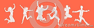 Jumping people silhouette on the orange background.various poses jumping people character. hand drawn style vector design illustra Vector Illustration