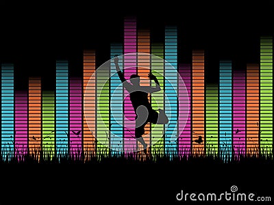 Jumping person in front of music beats. Vector Illustration