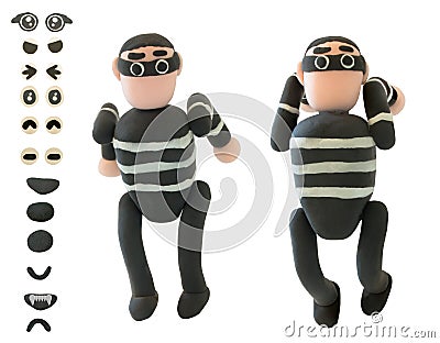 Jumping Plasticine thieve use for criminal concept Stock Photo