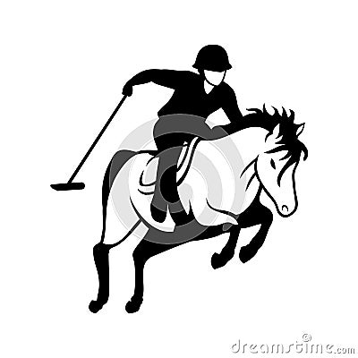 Jumping polo horse with player Vector Illustration