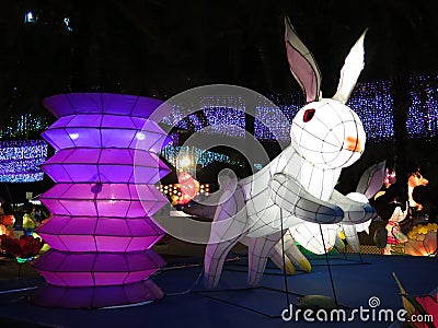 Jumping Rabbit Chinese Lantern - Mid Autumn Festival Editorial Stock Photo