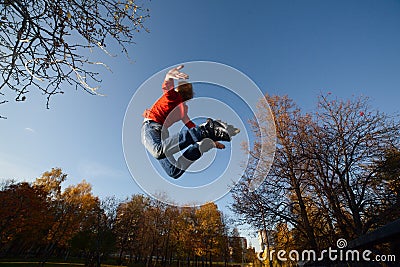 Jumping Roller-skater Stock Photo