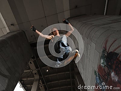 Jumping rollerskater Stock Photo