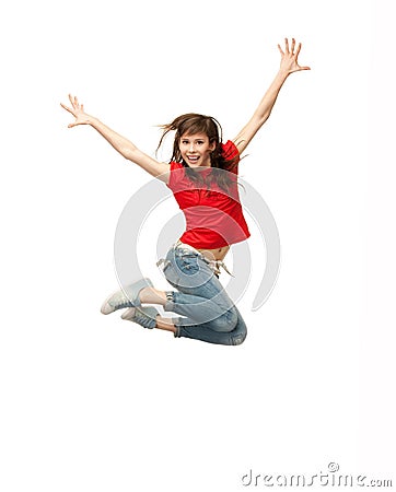 Jumping teenage girl Stock Photo