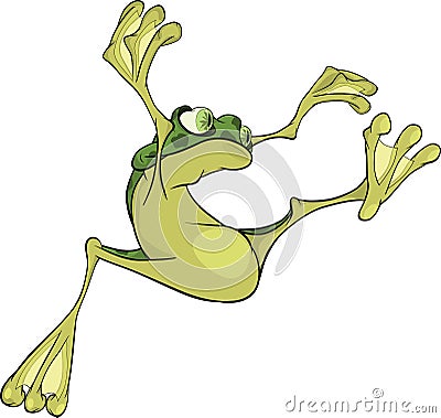 The jumping young frog. Cartoon Vector Illustration