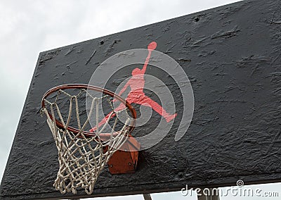 Jumpman logo by Nike on the basketball backboard Editorial Stock Photo