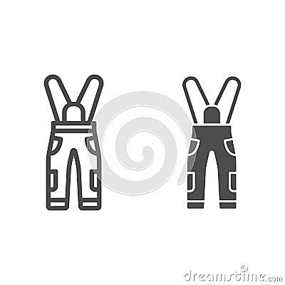 Jumpsuit line and solid icon, World snowboard day concept, Sport pants sign on white background, snowboarding trousers Vector Illustration