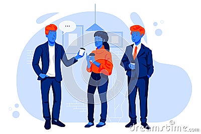 Coffee break in office work concept, business teamwork communication, woman and man talking each other Vector Illustration