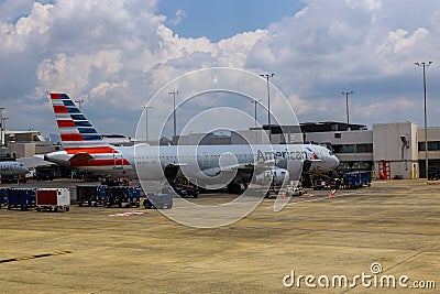 American Airlines International Airport of aircraft runway with getting ready for take off Editorial Stock Photo