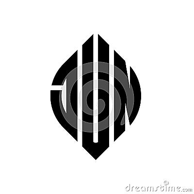 JUN circle letter logo design with circle and ellipse shape. JUN ellipse letters with typographic style. The three initials form a Vector Illustration