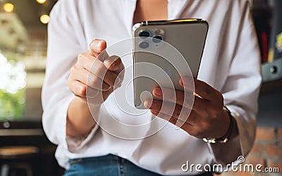 Jun 19th 2020 : A woman using Iphone 11 Pro Max smart phone , Chiang mai Thailand Editorial Stock Photo