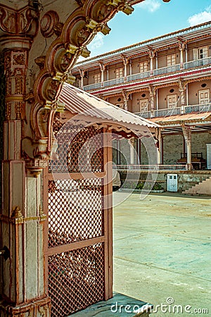 Vintage Traditional Design of Old Shree Swaminarayan Mandir Muli Editorial Stock Photo