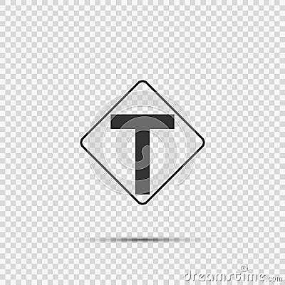 Symbol Junction ahead,The main intersection is T-shaped. sign on transparent background Vector Illustration