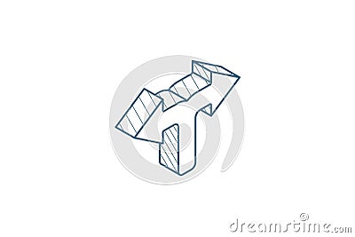 Junction, Separation, two paths, ways isometric icon. 3d line art technical drawing. Editable stroke vector Cartoon Illustration