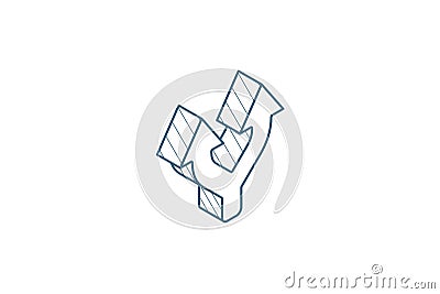 Junction, Separation, Two paths, ways isometric icon. 3d line art technical drawing. Editable stroke vector Cartoon Illustration