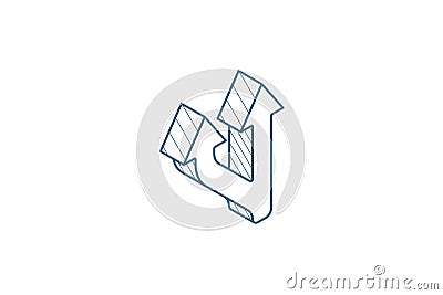 Junction, Separation, two ways isometric icon. 3d line art technical drawing. Editable stroke vector Cartoon Illustration