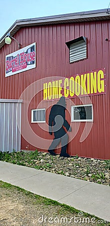 June 22, 2019 - big foot cutout on the side of the Barrel House restaurant located in Kane, PA. Editorial Stock Photo