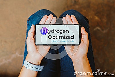 June 5, 2023, Brazil. In this photo illustration, the Hydrogen Optimized logo is displayed on a smartphone screen Cartoon Illustration