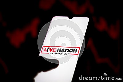 June 19, 2020, Brazil. In this photo illustration the Live Nation Entertainment logo seen displayed on a smartphone Cartoon Illustration