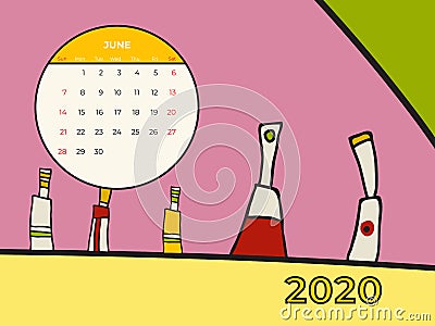 2020 June calendar abstract contemporary art vector. Desk, screen, desktop month 06, 2020, colorful 2020 calendar Vector Illustration