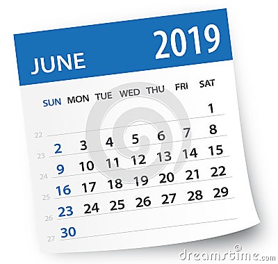 June 2019 Calendar Leaf - Vector Illustration Stock Photo