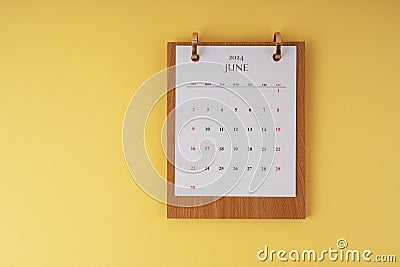 June 2024 calendar on yellow background Stock Photo