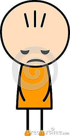 A sad cartoon bows down facing down while standing. Vector Illustration