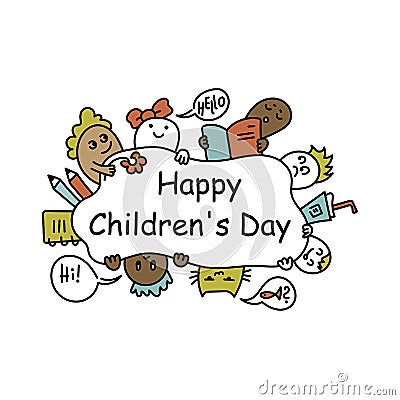 June 1. Children`s day .Doodle Hand drawn Vector Illustration